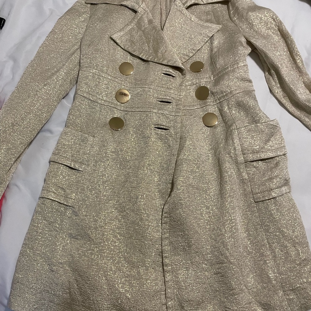 Elegant Cream Double-Breasted Women's Coat